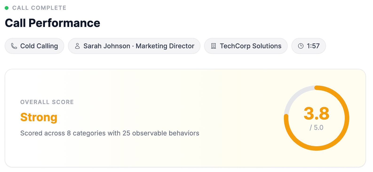 Instant call feedback platform screenshot